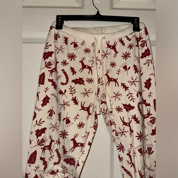 Hanna Andersson women’s cream red Christmas holiday print pajama jogger pants M - Picture 2 of 8